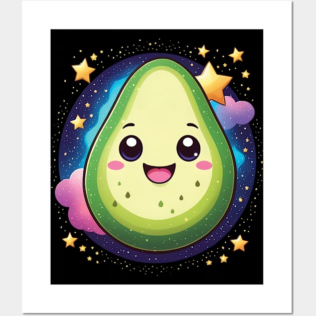 Kawaii Avocado in the Sky among Stars Wall Art by ArtfulTat